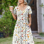 Summer Casual Pleated Midi Sundress With Pockets (US Only)
