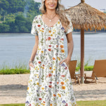 Summer Casual Pleated Midi Sundress With Pockets (US Only)