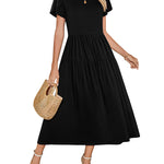 Nadorine Bohemian Floral Short Sleeve Beach Sundress for Women Casual Beach Vacation Summer 2026