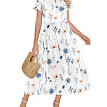 Nadorine Bohemian Floral Short Sleeve Beach Sundress for Women Casual Beach Vacation Summer 2026