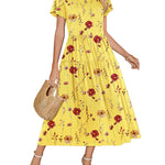 Nadorine Bohemian Floral Short Sleeve Beach Sundress for Women Casual Beach Vacation Summer 2026