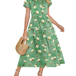 Nadorine Bohemian Floral Short Sleeve Beach Sundress for Women Casual Beach Vacation Summer 2026