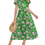 Nadorine Bohemian Floral Short Sleeve Beach Sundress for Women Casual Beach Vacation Summer 2026