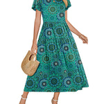 Nadorine Bohemian Floral Short Sleeve Beach Sundress for Women Casual Beach Vacation Summer 2026