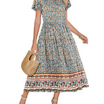 Nadorine Bohemian Floral Short Sleeve Beach Sundress for Women Casual Beach Vacation Summer 2026