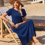 Nadorine Bohemian Floral Short Sleeve Beach Sundress for Women Casual Beach Vacation Summer 2026