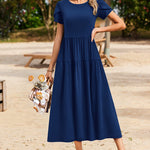 Nadorine Bohemian Floral Short Sleeve Beach Sundress for Women Casual Beach Vacation Summer 2026
