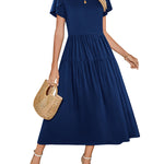 Nadorine Bohemian Floral Short Sleeve Beach Sundress for Women Casual Beach Vacation Summer 2026