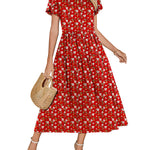 Nadorine Bohemian Floral Short Sleeve Beach Sundress for Women Casual Beach Vacation Summer 2026