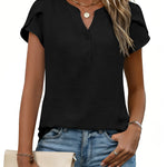 Simple Yet Stylish Textured Cap Short Sleeve Blouse (US Only)