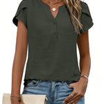 Simple Yet Stylish Textured Cap Short Sleeve Blouse (US Only)