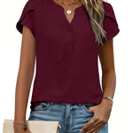 Simple Yet Stylish Textured Cap Short Sleeve Blouse (US Only)