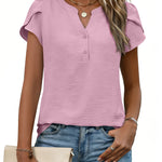 Simple Yet Stylish Textured Cap Short Sleeve Blouse (US Only)