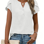 Simple Yet Stylish Textured Cap Short Sleeve Blouse (US Only)