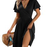 A-Line Ruffle Sleeve Casual Sundress with Pockets (US Only)