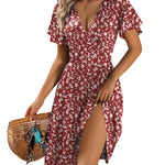 A-Line Ruffle Sleeve Casual Sundress with Pockets (US Only)