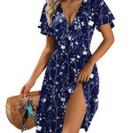 A-Line Ruffle Sleeve Casual Sundress with Pockets (US Only)