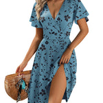 A-Line Ruffle Sleeve Casual Sundress with Pockets (US Only)