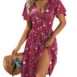 A-Line Ruffle Sleeve Casual Sundress with Pockets (US Only)