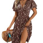 A-Line Ruffle Sleeve Casual Sundress with Pockets (US Only)