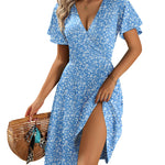 A-Line Ruffle Sleeve Casual Sundress with Pockets (US Only)