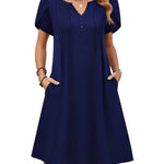 Nadorine Women's Casual A-Line Short Sleeve Mini Dress with Pockets (US Only)