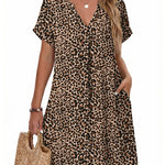 Casual Summer V Neck Mini Short Sleeve Beach Dress (US Only)