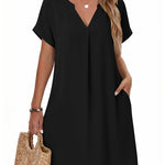 Casual Summer V Neck Mini Short Sleeve Beach Dress (US Only)