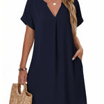 Casual Summer V Neck Mini Short Sleeve Beach Dress (US Only)