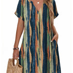 Casual Summer V Neck Mini Short Sleeve Beach Dress (US Only)