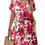 Casual Summer V Neck Mini Short Sleeve Beach Dress (US Only)