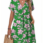 Casual Summer V Neck Mini Short Sleeve Beach Dress (US Only)