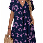 Casual Summer V Neck Mini Short Sleeve Beach Dress (US Only)