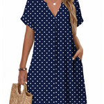 Casual Summer V Neck Mini Short Sleeve Beach Dress (US Only)