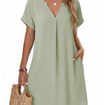 Casual Summer V Neck Mini Short Sleeve Beach Dress (US Only)