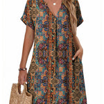 Casual Summer V Neck Mini Short Sleeve Beach Dress (US Only)