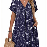 Casual Summer V Neck Mini Short Sleeve Beach Dress (US Only)