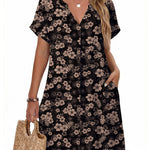 Casual Summer V Neck Mini Short Sleeve Beach Dress (US Only)