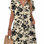 Casual Summer V Neck Mini Short Sleeve Beach Dress (US Only)