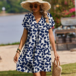 Casual Summer V Neck Mini Short Sleeve Beach Dress (US Only)