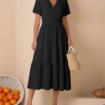 Summer Casual V-Neck Floral Dress with Pockets (US Only)