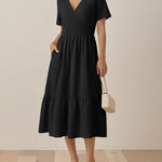 Summer Casual V-Neck Floral Dress with Pockets (US Only)