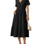 Summer Casual V-Neck Floral Dress with Pockets (US Only)
