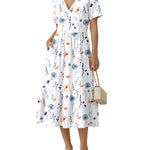 Summer Casual V-Neck Floral Dress with Pockets (US Only)