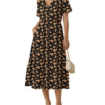 Summer Casual V-Neck Floral Dress with Pockets (US Only)