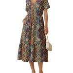 Summer Casual V-Neck Floral Dress with Pockets (US Only)