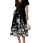 Summer Casual V-Neck Floral Dress with Pockets (US Only)