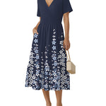 Summer Casual V-Neck Floral Dress with Pockets (US Only)