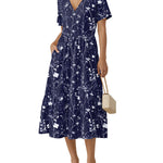 Summer Casual V-Neck Floral Dress with Pockets (US Only)