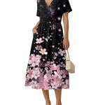 Summer Casual V-Neck Floral Dress with Pockets (US Only)